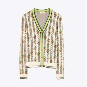Tory Burch printed v neck cardigan sweater S